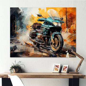 Watercolor Motorcycle Path - Motorcycle Canvas Wall Art